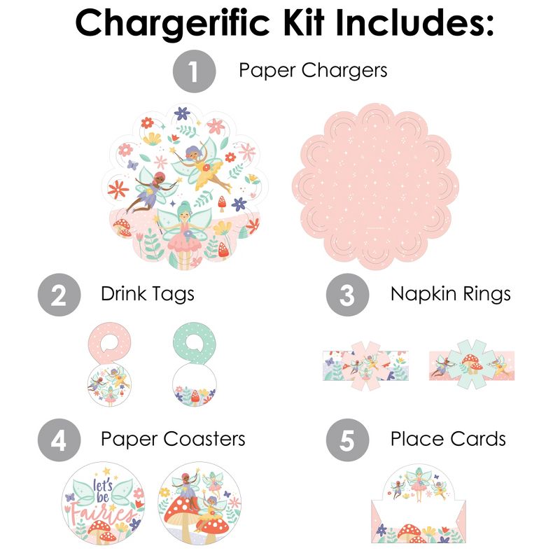 Big Dot of Happiness Let’s Be Fairies - Fairy Garden Birthday Party Paper Charger and Table Decorations - Chargerific Kit - Place Setting for 8, 3 of 9