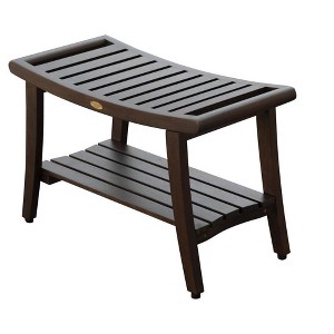 DecoTeak® Harmony® 30" Teak Wood Shower Bench with Shelf and LiftAide® Arms in Woodland Brown Finish - 1 of 4