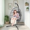 Indoor Outdoor Hanging Egg Chair with Stand, Patio Wicker Swing Egg Chair with Cushion 350lbs Capacity - 3 of 4