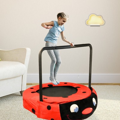 Angel Sar Ladybug Trampoline for Kids Ages 3-7, 36" Foldable Indoor/Outdoor Bouncer with Handlebar - Red & Black