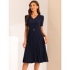 Allegra K Women's V-Neck Short Sleeve Belted A-Line Work Pleated Dress - 4 of 4