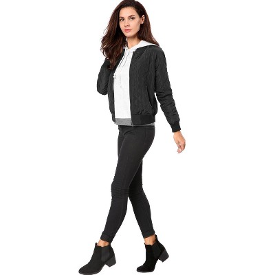 INSPIRE CHIC Women's Quilted Zip-Up Raglan Sleeves Bomber Jacket X-Large Black — фото 4