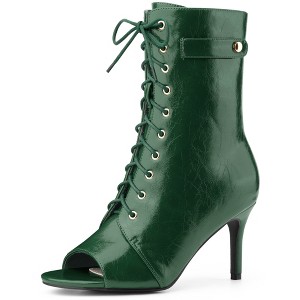 BLISSFUL STEP Women's Lace Up Peep Toe Stiletto Heel Ankle Boots - 1 of 4