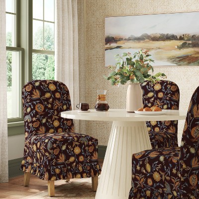 Rounded Back Slipcovered Dining Chair with Ruffle in Magdalena Floral Maroon - Threshold™
