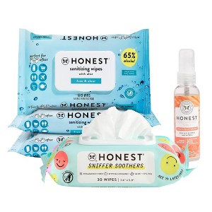 The Honest Company Alcohol Hand Sanitizing Wipes 3pk/150ct + 30ct Sniffer Soothers Nose and Face Wipes + 2 fl oz Hand Sanitizer Spray - 1 of 4