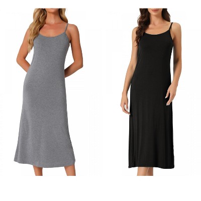 INSPIRE CHIC Women's 2 Pcs Nightgown Sleeveless Spaghetti Strap Midi Cami Camisole Full Slip Under Dress