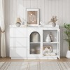 GARVEE 48" Sideboard Buffet Cabinet with Glass Doors and Led Lights, Modern Buffet Table with 3 Storage Drawers for Kitchen, Dining Room, White - 4 of 4