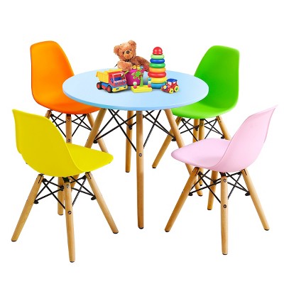 Infans 5 Piece Kids Mid-Century Modern Color Round Table Chair Set w/ 4 Armless Chairs