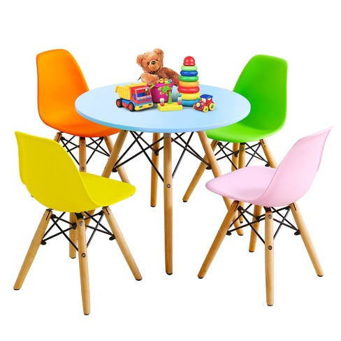 Infans 5 Piece Kids Mid century Modern Color Round Table Chair Set W 4 Armless Chairs Target