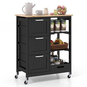 Tangkula Rolling Kitchen Island Utility Storage Cart w/ 3 Storage Drawers & Shelves - 1 of 4