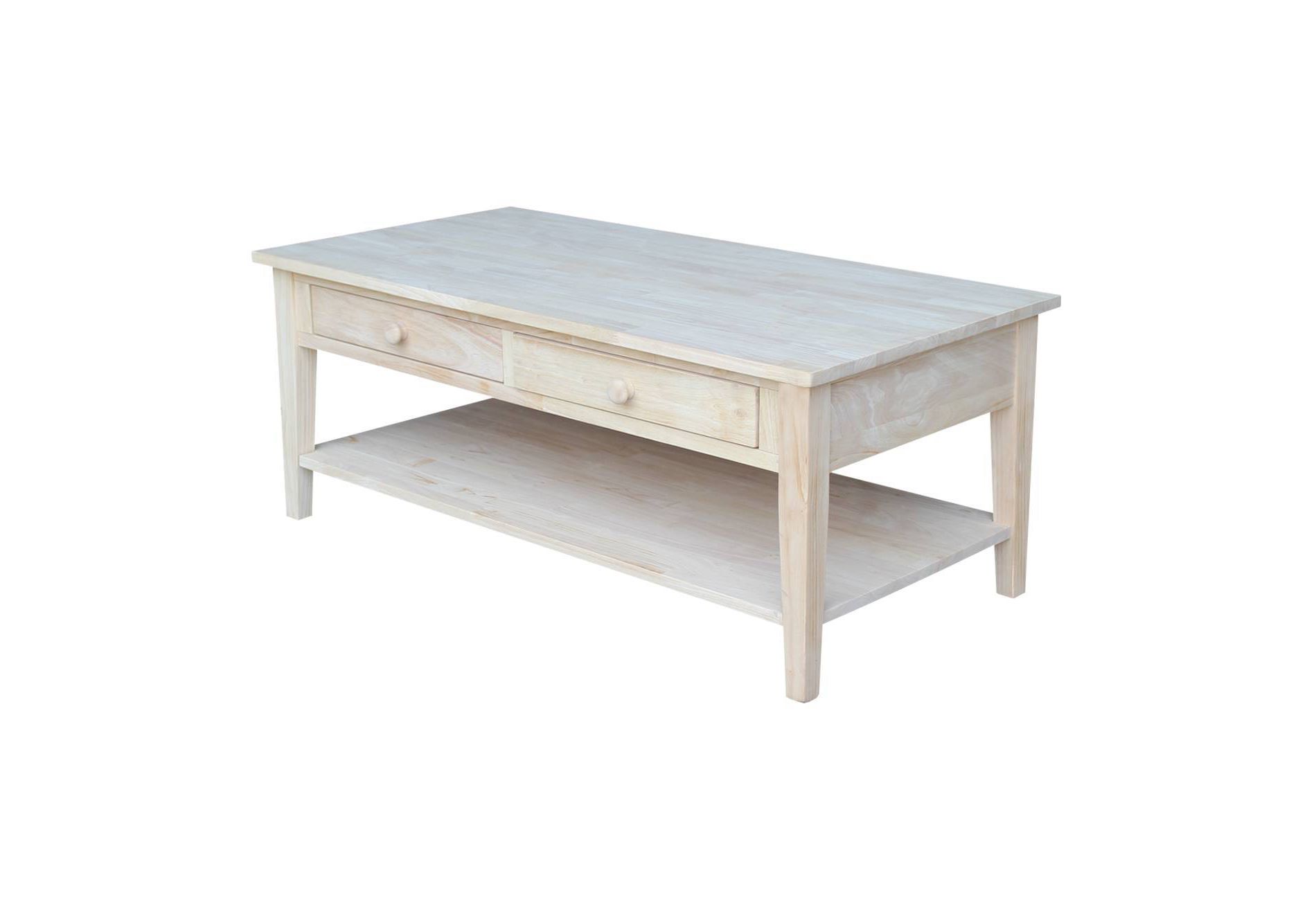 International Concepts Spencer Coffee Table: Solid Wood, Unfinished, Rectangular, Narrow Design
