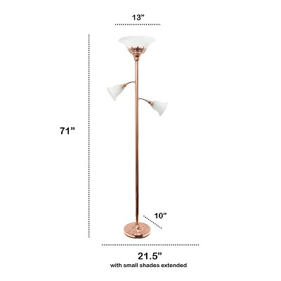 Elegant Rose Gold Torchiere Floor Lamp with Adjustable Reading Lights
