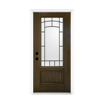 Lirago 36 x 80 Right hand Inswing Brown Fiberglass Front doors with Brickmould 4-9/16" Vinyl Frame Frosted Glass