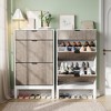 2-Drawer Shoe Cabinet - Farmhouse Fluted Design w/Metal Legs, Slim Entryway Organizer for Foyer/Hallway - 3 of 4