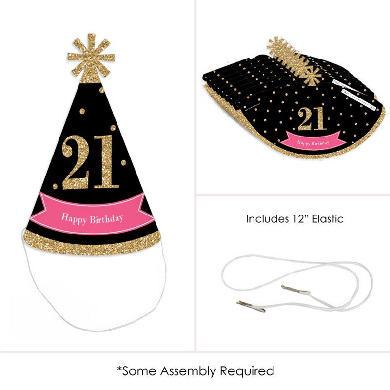 Big Dot of Happiness Finally 21 Girl - 21st Birthday - Cone Happy Birthday Party Hats for Adults - Set of 8 (Standard Size), 5 of 8