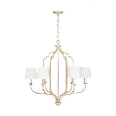 Elegant Ophelia 6-Light Chandelier with White Fabric Shades and Winter Gold Finish