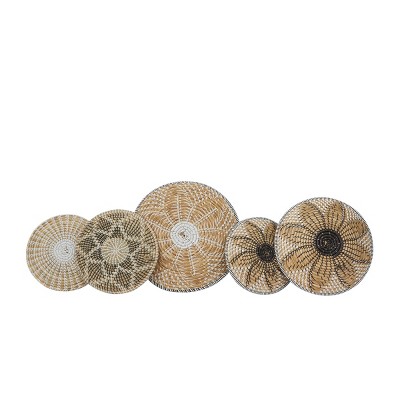 Set Of 5 Seagrass Plate Handmade Basket Wall Decors Brown - Olivia ...