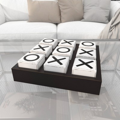Sophisticated Black Wood Tic Tac Toe Game Set 14" with White Pieces