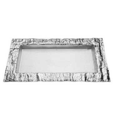 Classic Touch Medium Rectangular Glass Tray with Silver Embossed Border