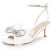 Perphy Women's Mesh Bow Lace Up Rhinestones Strap Kitten Heel Sandals - 4 of 4