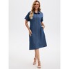 INSPIRE CHIC Women's Midi Denim Summer Short Sleeve Button Down Casual Long Tunic Jean Shirt Dress - 2 of 4