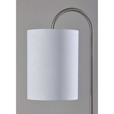 Amira 64" Brushed Steel Floor Lamp with Shelf and White Shade