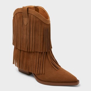 Women’s Austin Fringe Western Ankle Boots with Memory Foam Insole – Universal Thread™ Tan - 1 of 3