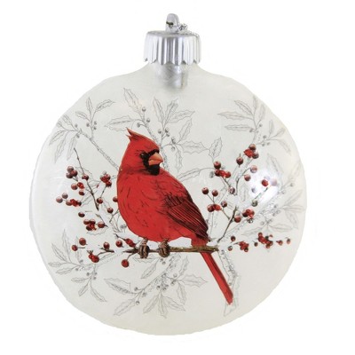 Holiday Ornament 5.25" Cardinal Flat Glass Disk Red Bird Christmas  -  Tree Ornaments