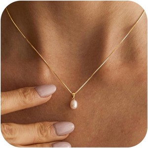 Dainty Pearl Choker 14K Gold Plated Lariat Drop Vintage Wedding Gift - 1 of 4