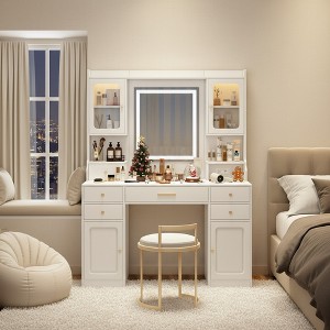 FONTOI 41.3"W Large Makeup Vanity Table Set with Mirror 6 Drawers and Shelves for Woman Bedroom Dressing Room, White, 41.34"*15.75"*59.84" - 1 of 4