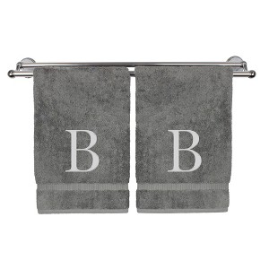 BC BARE COTTON Monogrammed Hand Towel, 100% Turkish Cotton - Set of 2 - Gray - Silver Block - 1 of 4