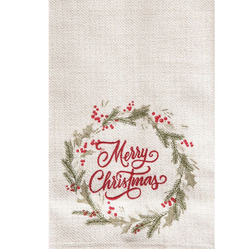 C&F Home 27" x 18" "Merry Christmas" Sentiment Holly Berry Winter Wreath Holiday Embellished Flour Sack Kitchen Dish Towel Decor, 2 of 5