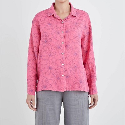 Women's DAISY SIDE SLIT LINEN SHIRT - cut loose