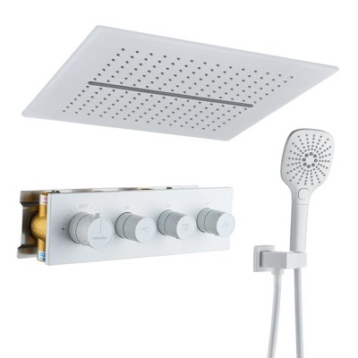 CASAINC 16 inches Ceiling Square Mounted Luxury Shower System with Handheld Spray & 5 Spray Pattern, Brushed Gold
