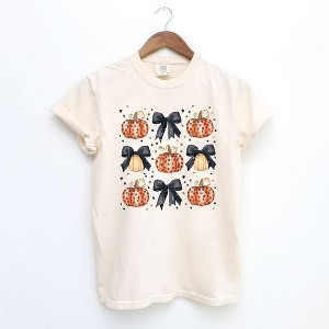 Simply Sage Market Women's Coquette Black Bow Pumpkin Chart Short Sleeve Garment Dyed Tee - 1 of 4