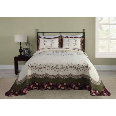 Queen White Cotton Reversible Bedspread with Embellished Edges