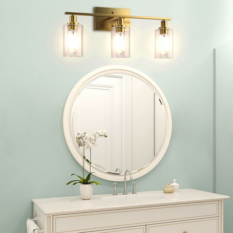 Costway 3-Light/4-Light Wall Sconce Modern Bathroom Vanity Light Fixtures with Clear Glass Shade, 2 of 11