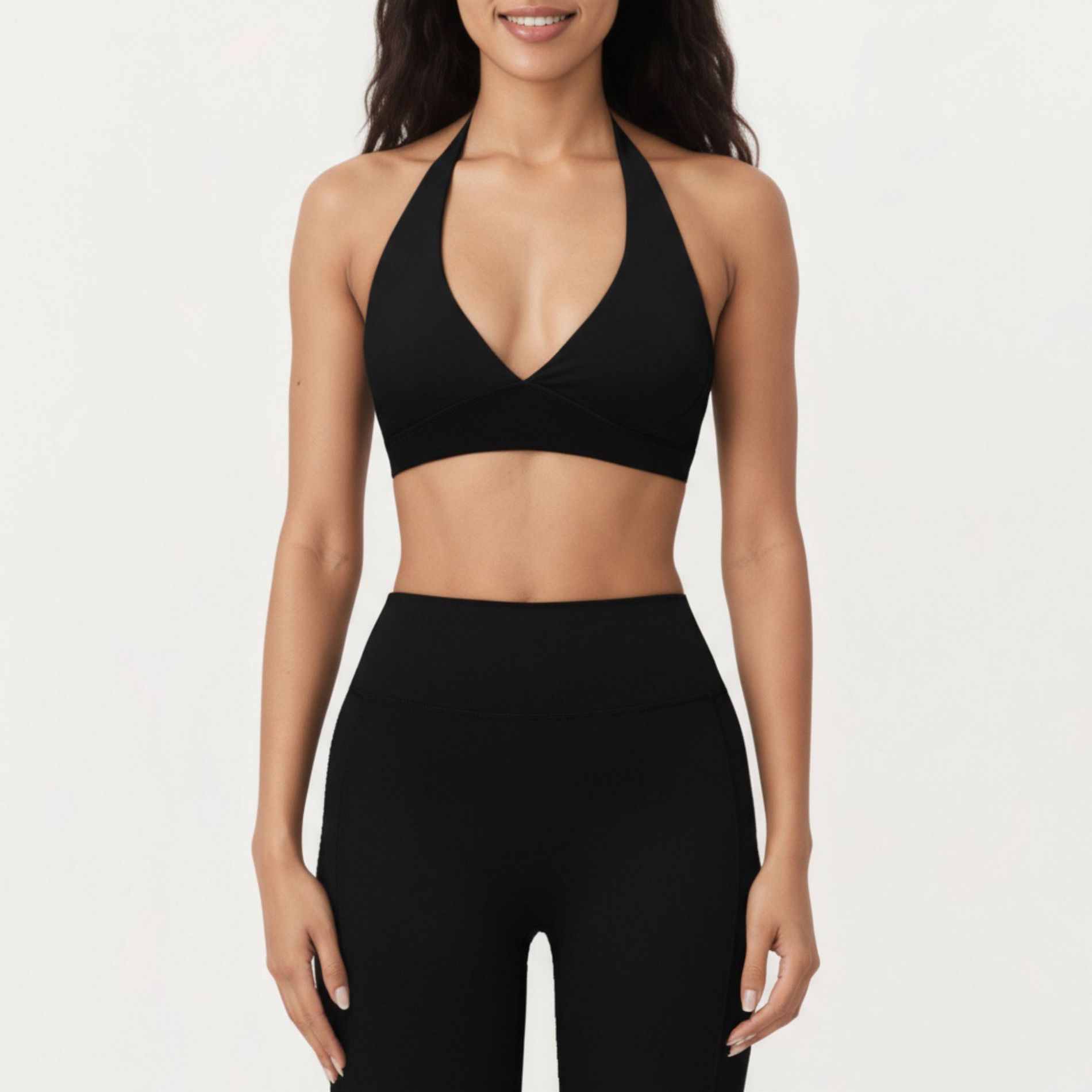 Anna-Kaci Active Women's Halter Neck Sports Bra with Deep V-Front, Wide Underband Support and Smooth Stretch Fabric