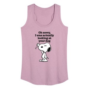 Women's - Peanuts - Snoopy I Was Actually Looking At Your Dog Graphic Racerback Tank - 1 of 4