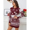 Coolmee Women's Fall Christmas Sweater Mini Dress Long Sleeve Crewneck Slim Fit Wrap Short Dress - 2 of 4