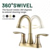Cobbe Bathroom Faucet Brushed Gold with Pop up Drain & Supply Hoses 2-Handle 360 Degree High Arc Swivel Spout Centerset 4 Inch Vanity Sink Faucet - 4 of 4
