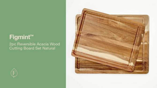 2pc Reversible Acacia Wood Cutting Board Set Natural - Figmint&#8482;, 2 of 10, play video