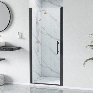 Zevemomo Adjustable 34-35.5" W x 75" H Semi-Frameless Pivot Shower Door, 1/4" (6mm) Clear Tempered Glass Shower Door, Pivot Swing Shower Glass Door - 1 of 4