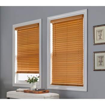 BrylaneHome 2" Faux Wood Cordless Blinds Window Privacy Shades Adjustable Slats - 35I W 64I L, Oak Brown