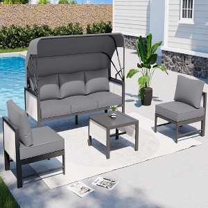 COWLOWN 4 Piece Light Gray Metal Patio Sectional Set in Aluminum, Modern Design for Outdoor Spaces like Balcony, Porch, Lawn and Yard - 1 of 4