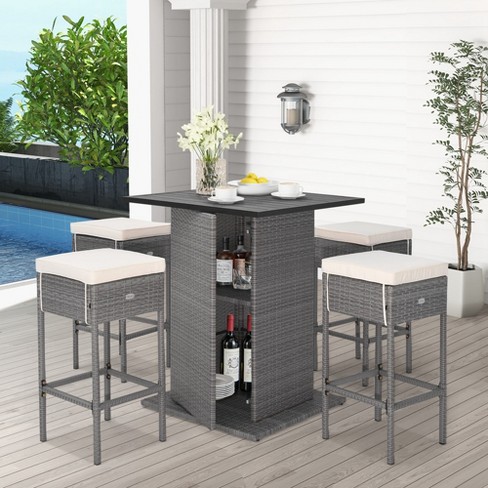 Costway 5 Pcs Outdoor Wicker Bar Table Set With Hidden Storage