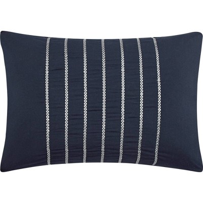 Navy and White Striped Microfiber King Comforter Set