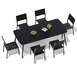 Crestlive Products 7pc Outdoor Dining set for 6 People Patio Rectangle Table Aluminum Frame with Wood-Like Tabletop and Umbrella Hole - 1 of 4