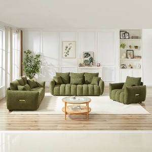 Kumasinova Premium Teddy Fleece Lounge Chair, Plush Single Sofa Chair with Pillow, Sturdy Wood Frame, Upholstered Couches for Living Room - 1 of 4