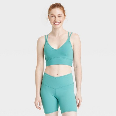 Women's V-Neck Strappy Sports Bra - JoyLab™ Teal Green S